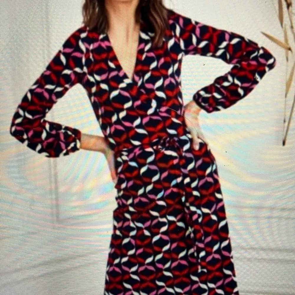 Boden Long Sleeve Wrap Dress - Red and Black Pattern